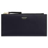 Front product shot of the Oroton Eve Slim Zip Wallet in Dark Navy and Pebble leather for Women