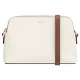 Front product shot of the Oroton Iris Double Zip Crossbody in Cream and Pebble leather. Smooth leather for Women