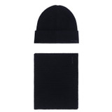 Front product shot of the Oroton Eve Knit Scarf & Beanie Set in Dark Navy and 50% acrylic, 50% wool for Women
