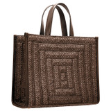 Back product shot of the Oroton Lane Straw Medium Tote in Mahogany and Woven straw with leather trims for Women
