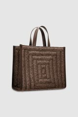 Back product shot of the Oroton Lane Straw Medium Tote in Mahogany and Woven straw with leather trims for Women