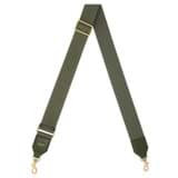 Front product shot of the Oroton Logo Bag Strap in Dark Khaki and Smooth leather and webbing for Women