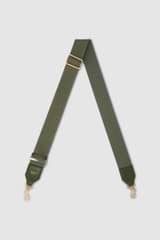 Front product shot of the Oroton Logo Bag Strap in Dark Khaki and Smooth leather and webbing for Women