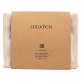 Front product shot of the Oroton Product Care Leather Kit in Natural and Contains 1 x Oroton Canvas Pouch, 1 x Oroton Colourfast Microfibre Cloth, 1 x Oroton Leather Shampoo, 1 x Oroton Leather Conditioner, 1 x Oroton Stain & Rain Protector for Women