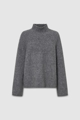 Front product shot of the Oroton Soft Roll Knit in Charcoal and 16% mohair, 42% wool, 40% nylon, 2 % spandex for Women