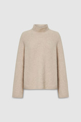 Front product shot of the Oroton Soft Roll Knit in Camel and 16% mohair, 42% wool, 40% nylon, 2 % spandex for Women