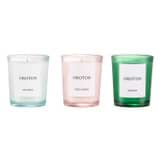 Internal product shot of the Oroton Candle 70gm Trio Pack Soy Wax in Sea spray, Meadow, Rose Garden and Hand poured soy wax in glass jar for Women