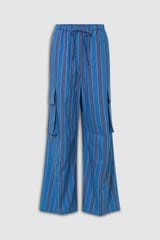 Front product shot of the Oroton Swedish Stripe PJ Pant in Folk Blue and 100% cotton for Women