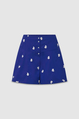 Front product shot of the Oroton Embroidered Fruit Skort in Azure Blue and 100% cotton for Women