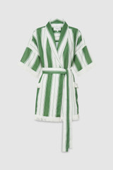 Front product shot of the Oroton Deckchair Stripe Robe in Clover and 100% linen for Women