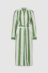 Front product shot of the Oroton Deckchair Stripe Shirt Dress in Clover and 100% cotton for Women