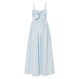 Front product shot of the Oroton Lace Trim Sundress in Windmill Blue and 100% cotton for Women