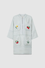 Front product shot of the Oroton Embroidered Tunic Dress in Eau De Nil and 100% linen for Women