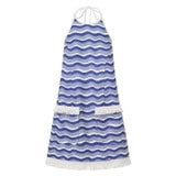 Front product shot of the Oroton Wave Print Halter Dress in Azure Blue and 100% linen for Women