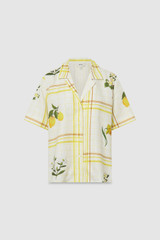 Front product shot of the Oroton Summer Picnic Camp Shirt in Vibrant Yellow and 100% linen for Women