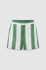 Front product shot of the Oroton Deckchair Stripe Short in Clover and 100% linen for Women