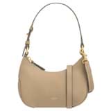 Front product shot of the Oroton Zoey Small Hobo in Mushroom and Pebble leather for Women