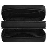 Internal product shot of the Oroton Jude Double Compartment Shaving Kit in Black and Pebble leather for Men