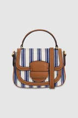 Front product shot of the Oroton Carter Canvas Mini Day Bag in Natural / Blue Stripe and Canvas and leather trims for Women