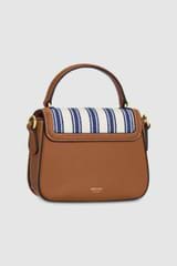 Back product shot of the Oroton Carter Canvas Mini Day Bag in Natural / Blue Stripe and Canvas and leather trims for Women