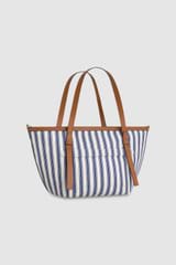 Back product shot of the Oroton Ellis Canvas Medium Tote in Natural / Blue Stripe and Canvas for Women