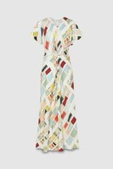 Front product shot of the Oroton Vintage Ribbon Print Dress in Multi and 100% Silk for Women