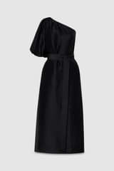 Front product shot of the Oroton One Shoulder Dress in Black and 100% Silk for Women