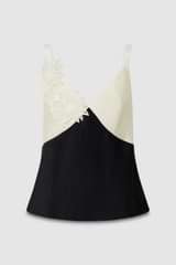 Front product shot of the Oroton Mesh Flower Camisole in Black/Cream and 92% Silk 8% Spandex for Women