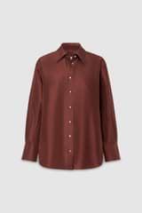 Front product shot of the Oroton Ls Silk Shirt in Barn Red and 100% Silk for Women