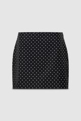 Front product shot of the Oroton Spot Mini Skirt in Black/Cream and 100% Silk for Women