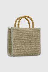 Back product shot of the Oroton Lane Straw Tote in Laurel and Woven Straw With Leather Trim for Women