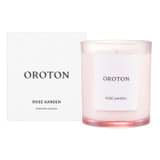 Front product shot of the Oroton Candle 300gm Soy Wax in Rose Garden and Hand poured soy wax in glass jar for Women