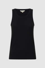 Front product shot of the Oroton Lottie Rib Tank in Black and 92% Cotton / 8% Spandex for Women