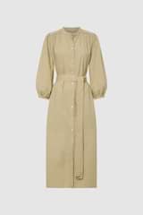 Front product shot of the Oroton Cleo Poplin Dress in Wheat and 100% Cotton Poplin for Women