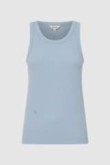 Front product shot of the Oroton Lottie Rib Tank in Denim Blue and 92% Cotton / 8% Spandex for Women