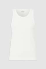 Front product shot of the Oroton Lottie Rib Tank in Antique White and 92% Cotton / 8% Spandex for Women