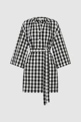 Front product shot of the  Gingham Popover Dress in Black and High-quality fabric woven in Japan  for Men