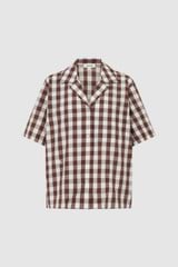 Front product shot of the Oroton Gingham Camp Shirt in Chocolate and 100% Cotton for Women