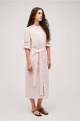 Profile view of model wearing the Oroton Cleo Poplin Dress in Palest Pink and 100% Cotton Poplin for Women