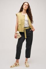 Profile view of model wearing the  Cotton Twill Vest in  and  for Women