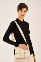 Profile view of model wearing the Oroton Logo Bag Strap in  and Smooth Leather And Webbing for Women