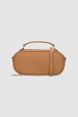 Front product shot of the Oroton Margot Camera Bag in Dark Camel and Pebble Leather exterior for Women