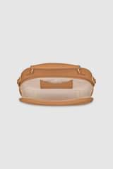 Internal product shot of the Oroton Margot Camera Bag in Dark Camel and Pebble Leather exterior for Women