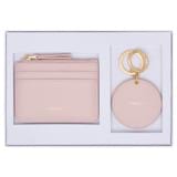 Front product shot of the Oroton Eve Credit Card Pouch And Mirror Keyring in Blush and Pebble leather material for Women