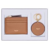 Front product shot of the Oroton Eve Credit Card Pouch And Mirror Keyring in Tan and Pebble leather material for Women