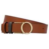 Front product shot of the Oroton Harvey Signature Reversible Belt in Cognac and Coated canvas with smooth leather material for Women