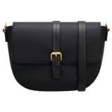 Front product shot of the Oroton Dylan Medium Saddle Bag in Black and Pebble leather material for Women