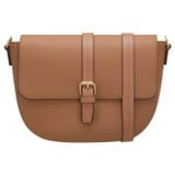 Front product shot of the Oroton Dylan Medium Saddle Bag in Tan and Pebble leather material for Women