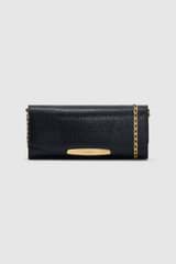 Front product shot of the Oroton Nelle Texture Clutch in Black and Embossed leather material for Women