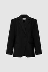 Front product shot of the Oroton Wrap Blazer in Black and 98% wool,  2% elastane material for Women